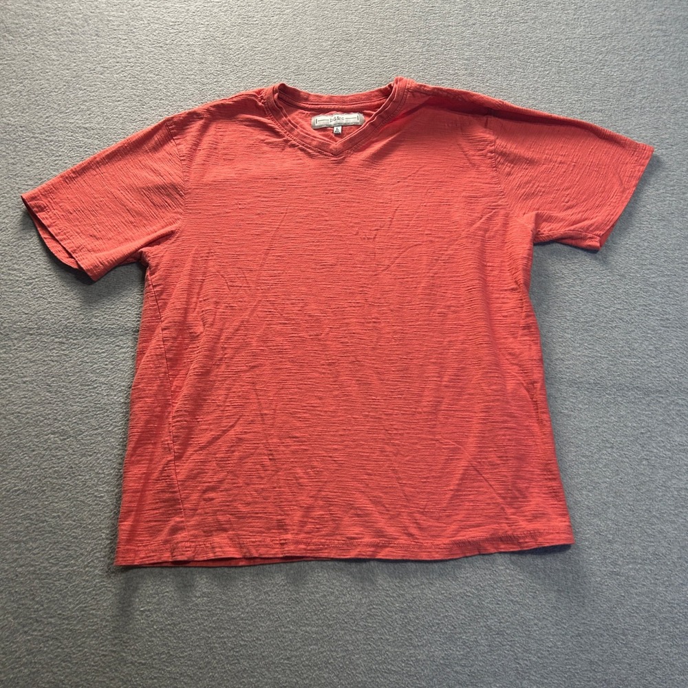 PD&C V-Neck T-Shirt Mens Large Coral Orange Short Sleeve Slub Knit Casual Tee